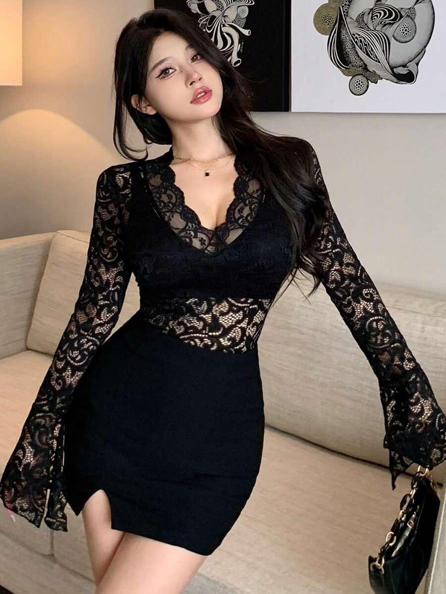 CZARNA BLUZKA KORONKA