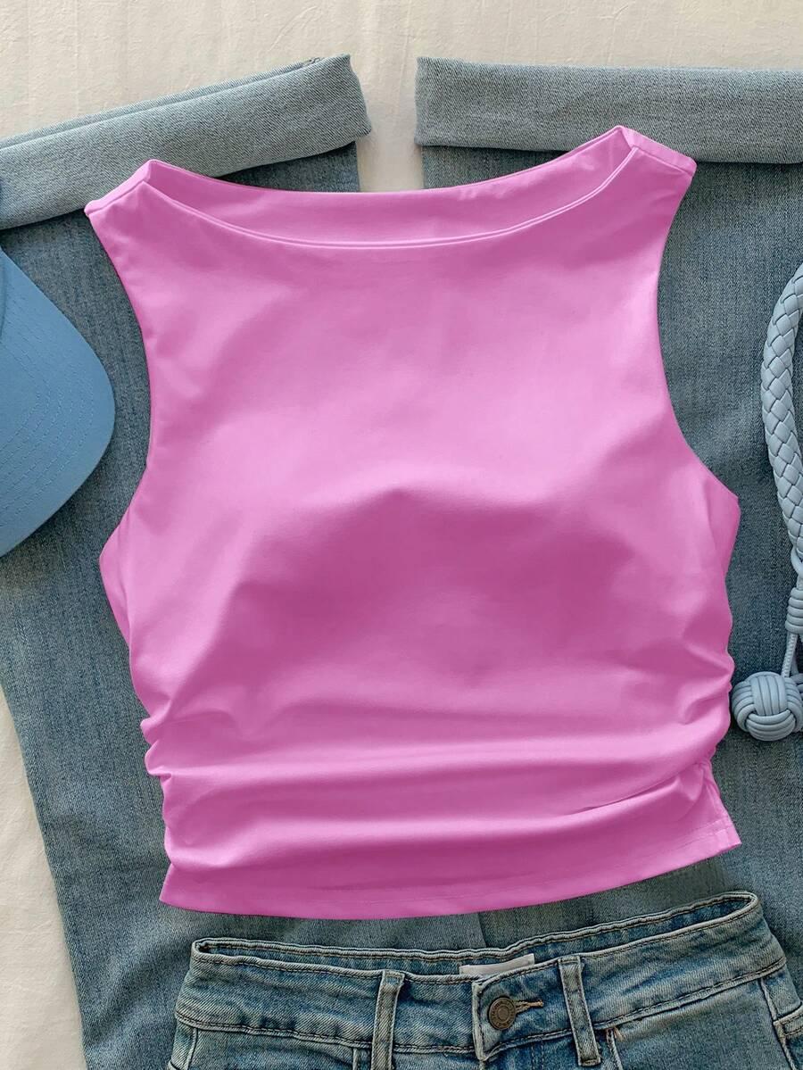 różowy top casual