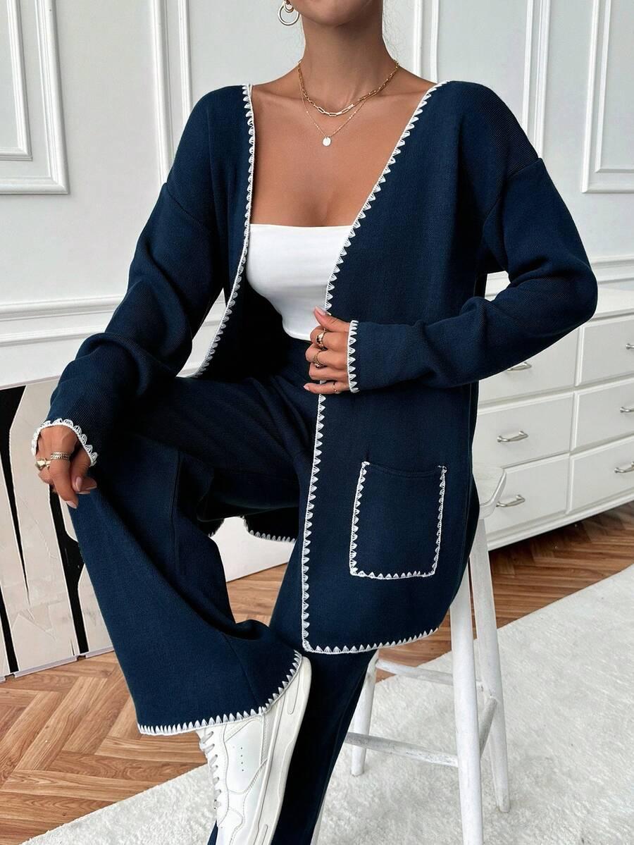 granatowy komplet sweter spodnie