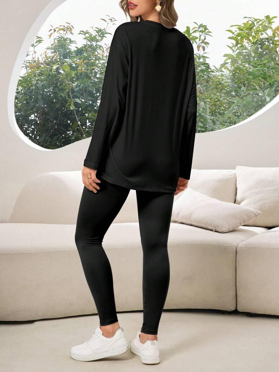 czarny komplet bluzka legginsy