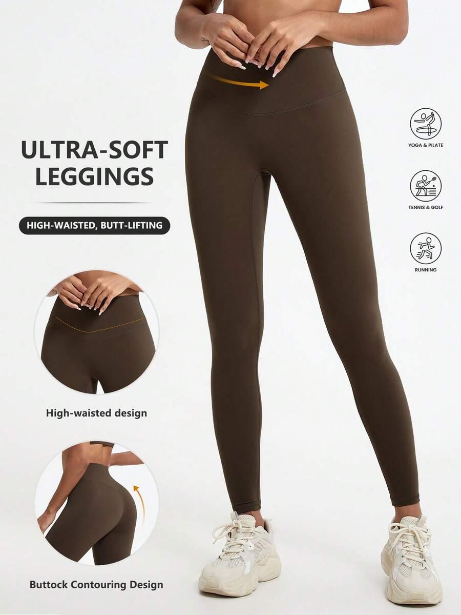 brązowe gładkie legginsy