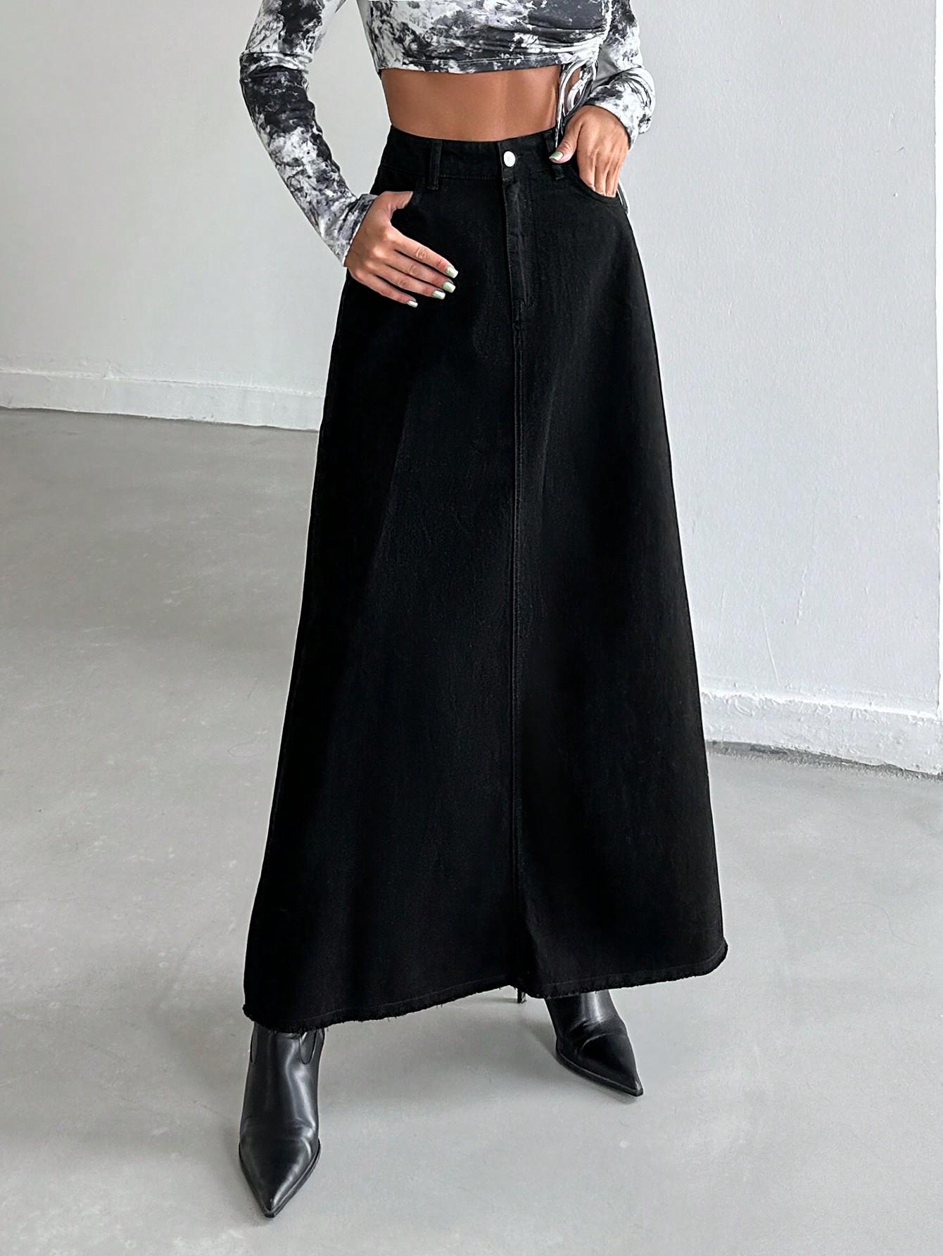CZARNA MAXI SPÓDNICA JEANS 