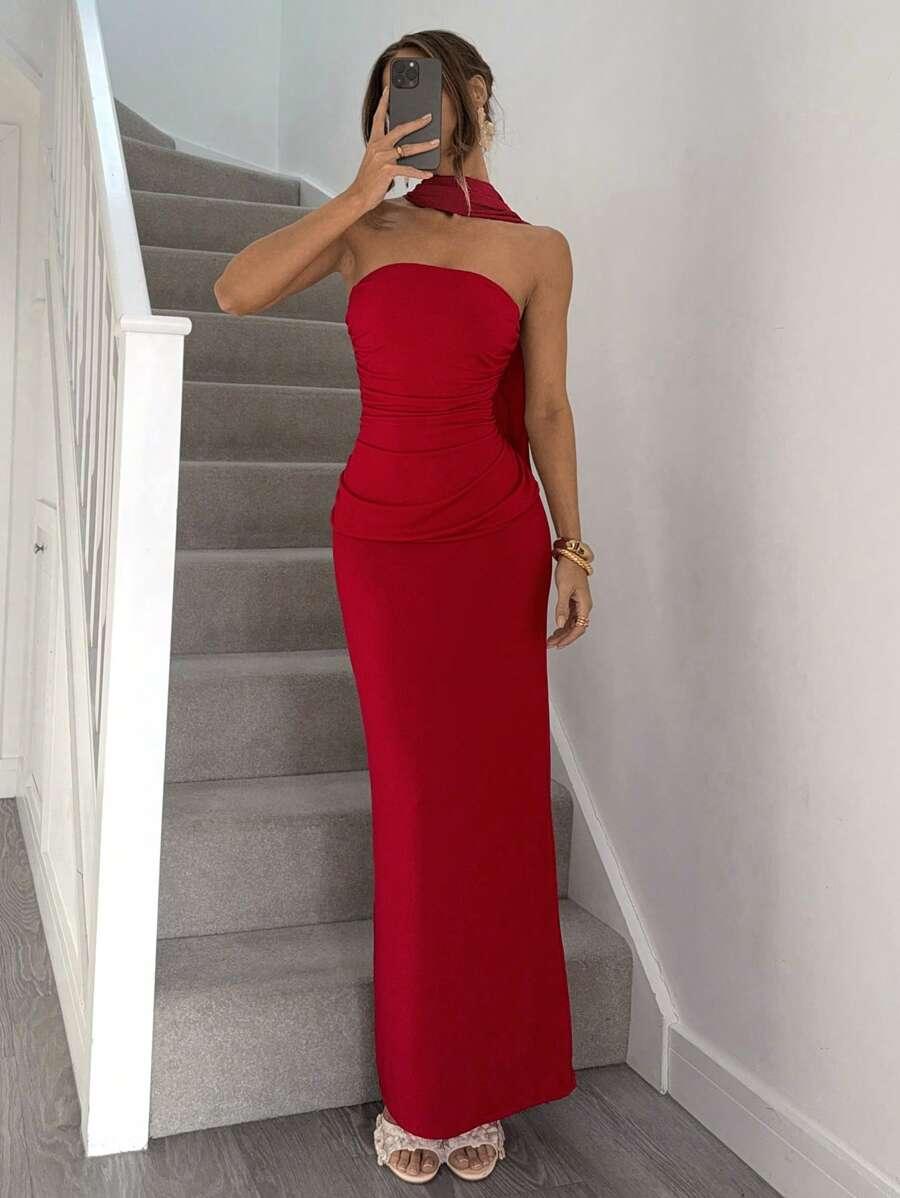 CZERWONA MAXI SUKIENKA 