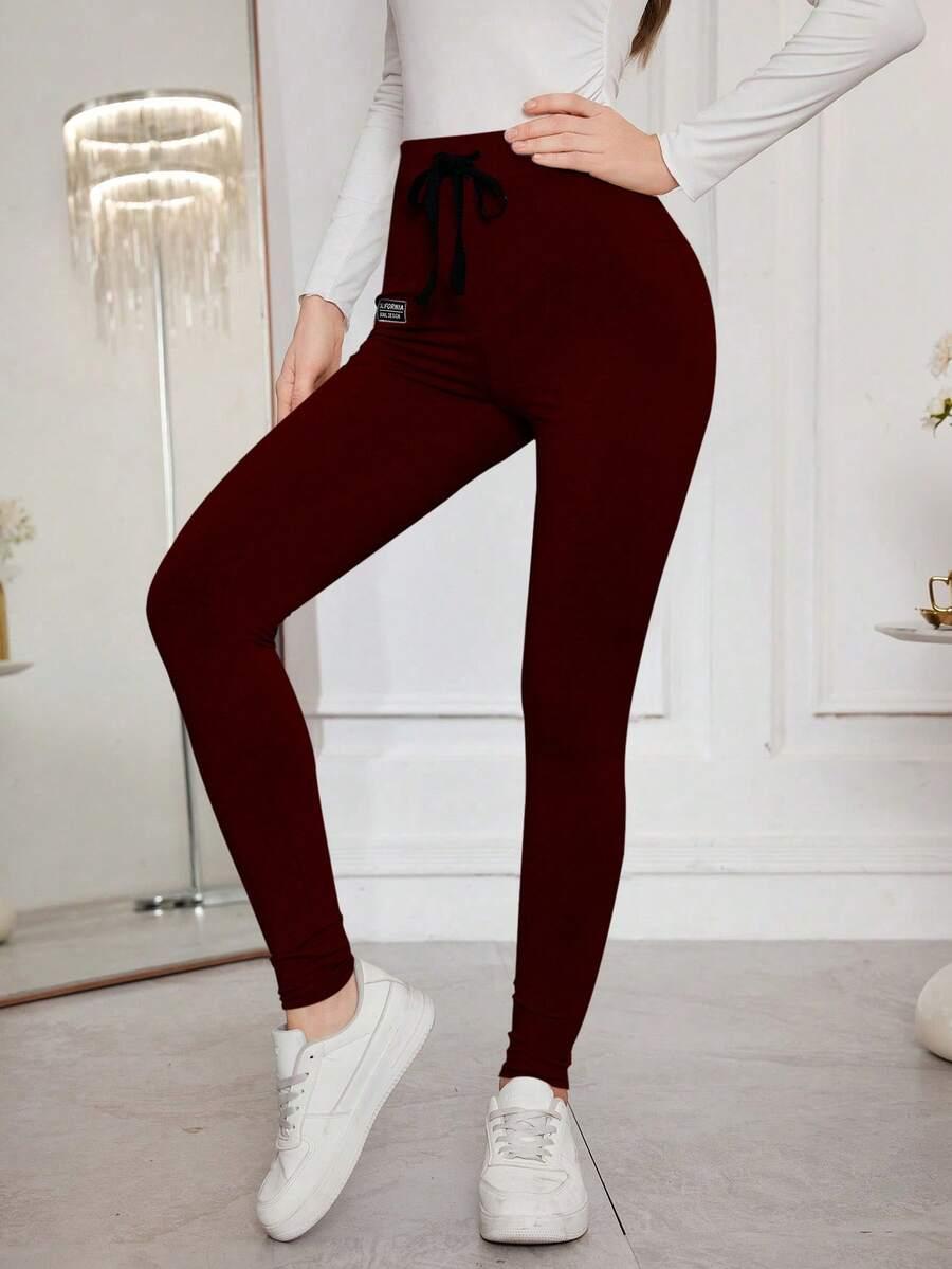 bordowe legginsy wysoki stan