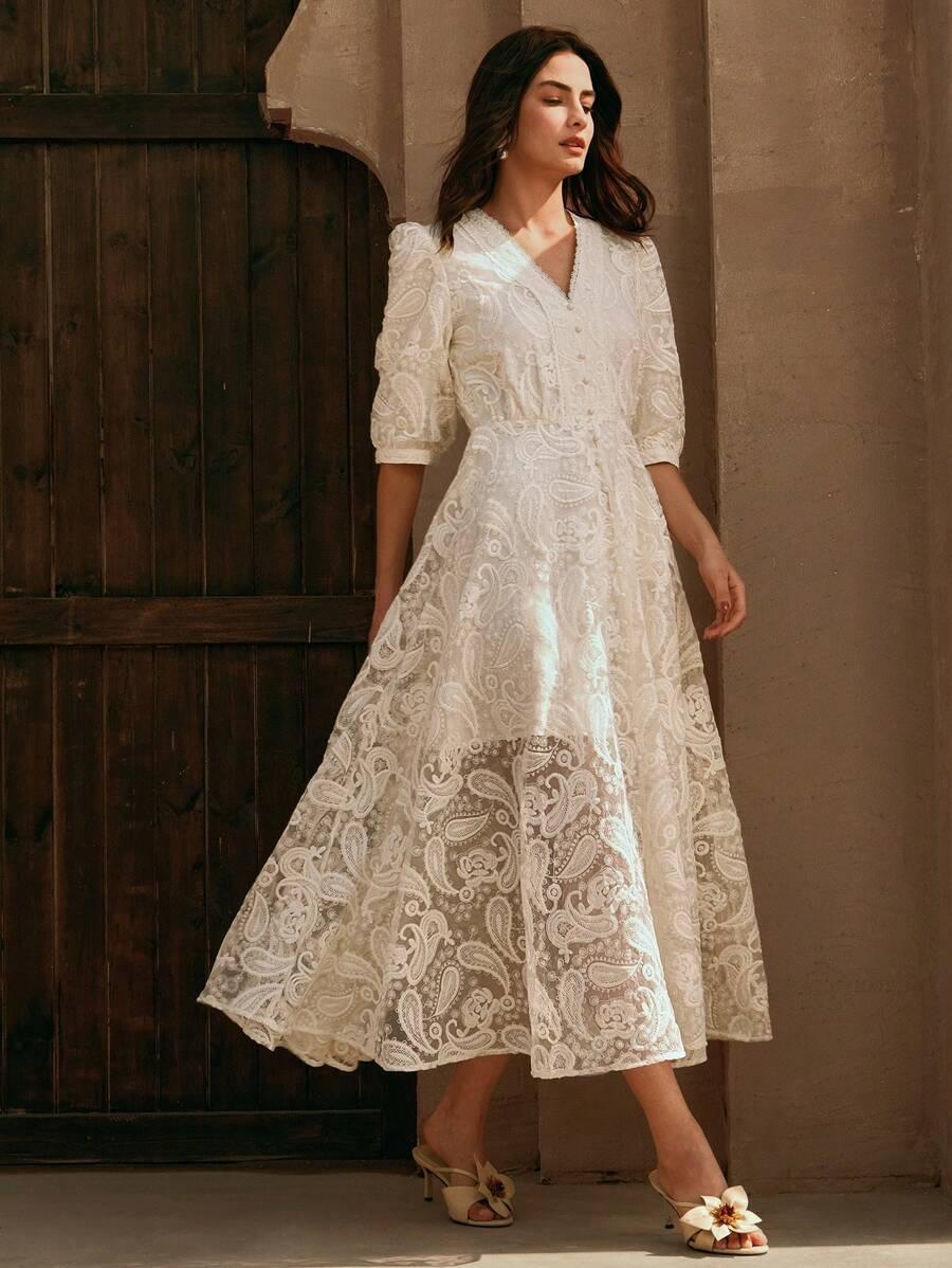ELEGANCKA SUKIENKA MIDI KORONKOWA 