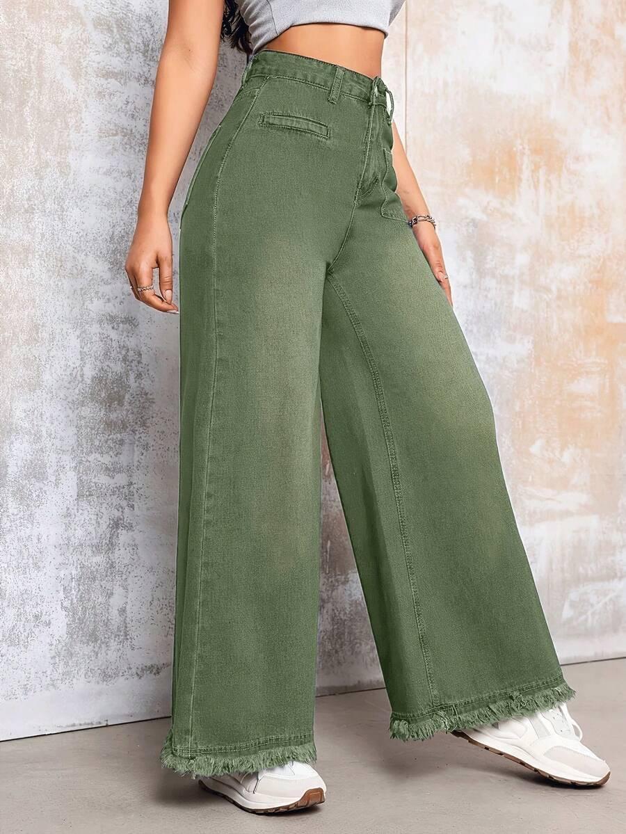 zielone spodnie jeans