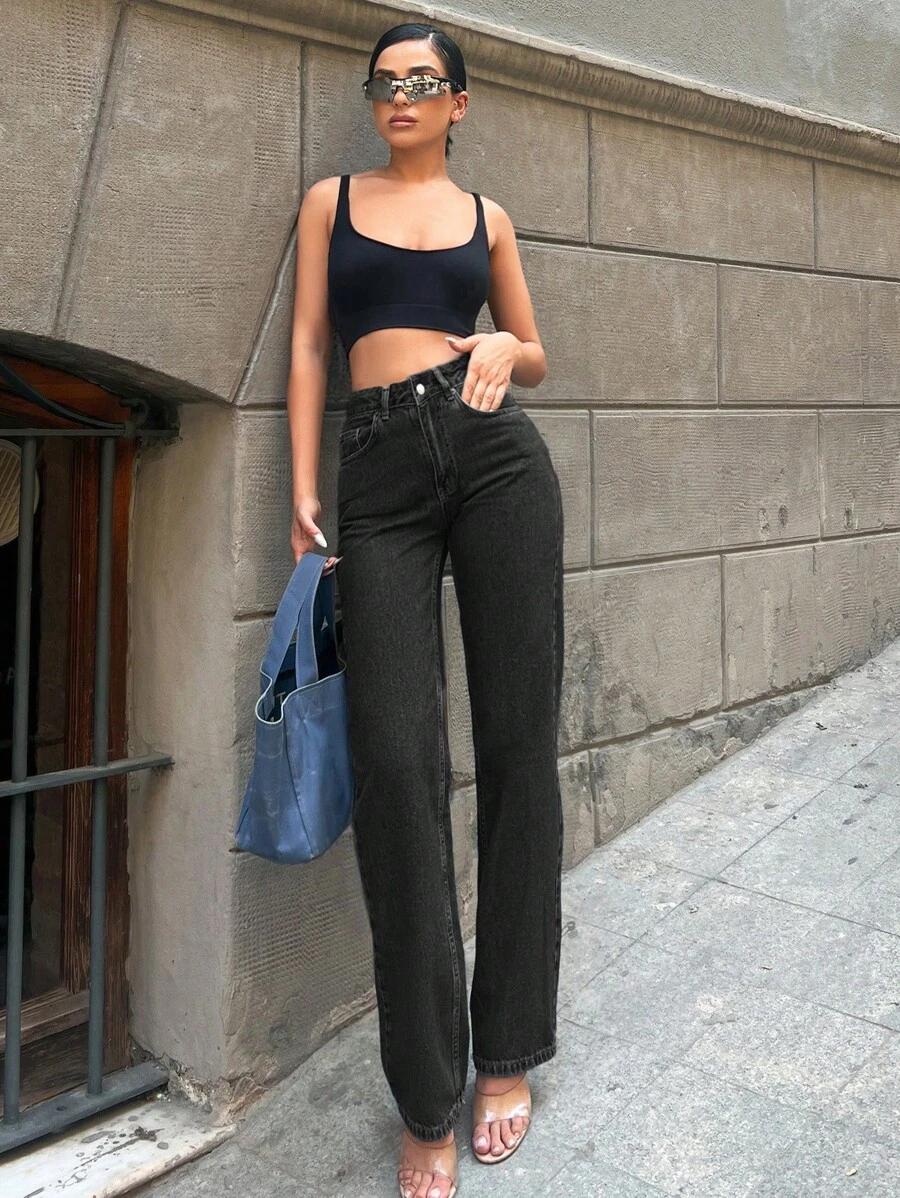 CZARNE SPODNIE JEANS WYSOKI STAN