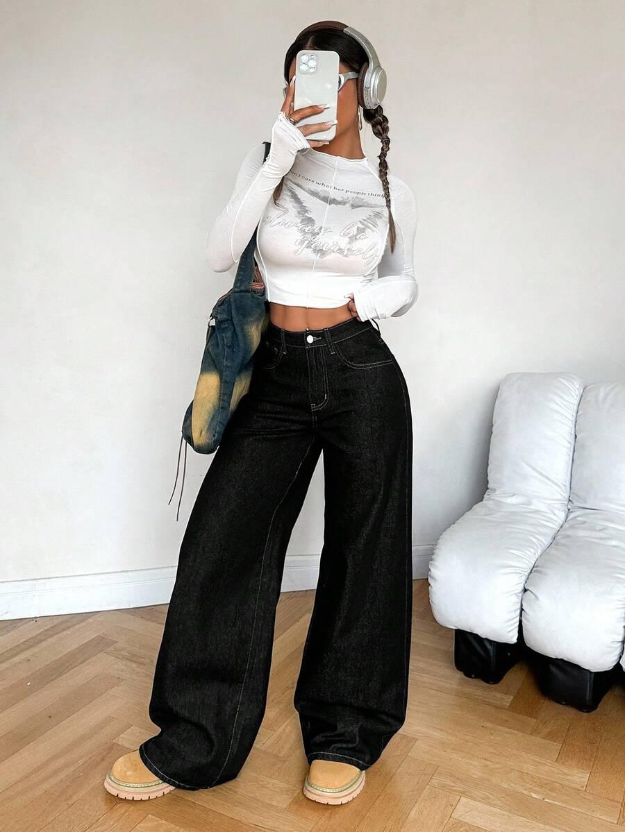 CZARNE SPODNIE JEANS