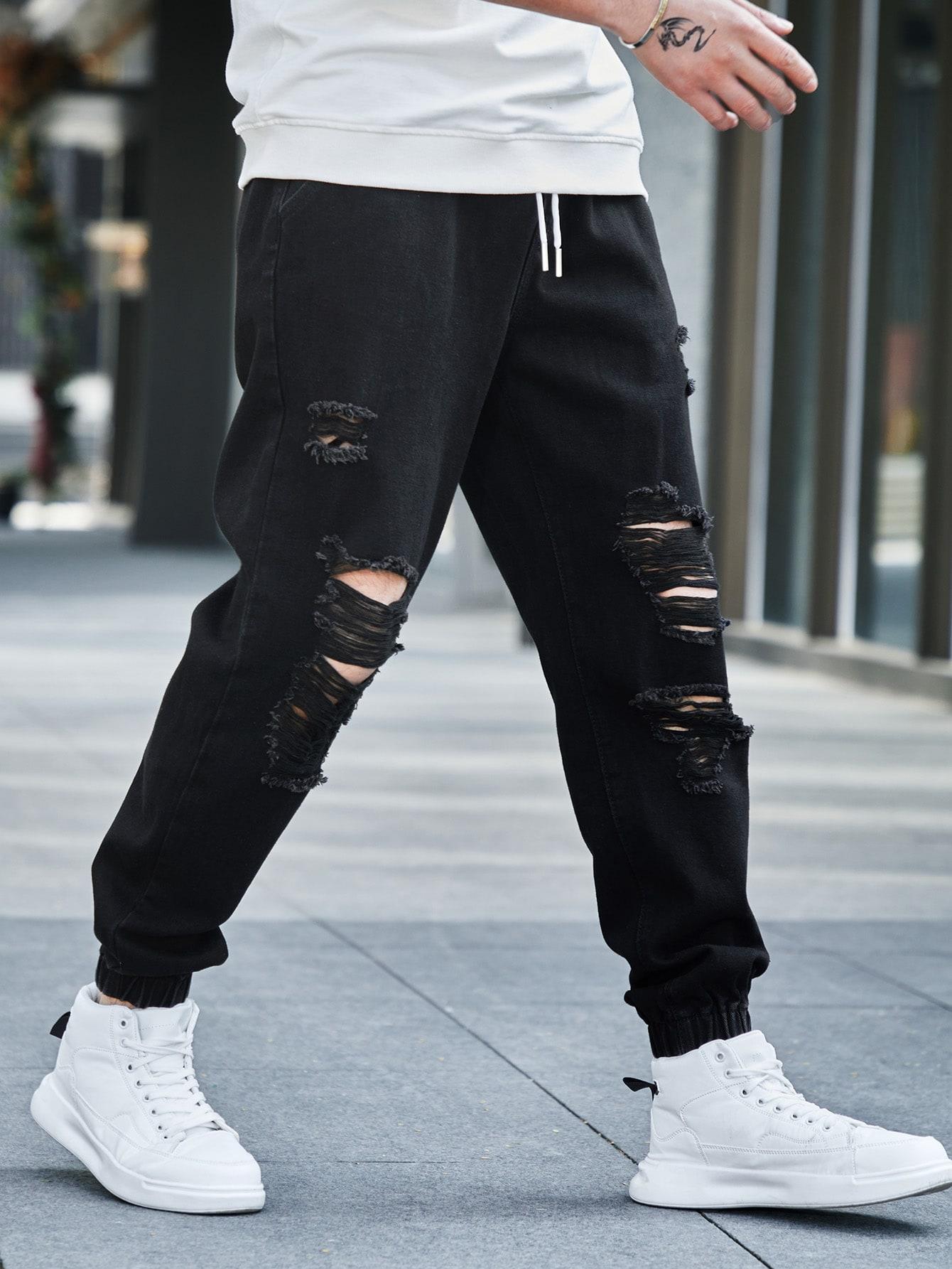 CZARNE SPODNIE JEANS RIPPED