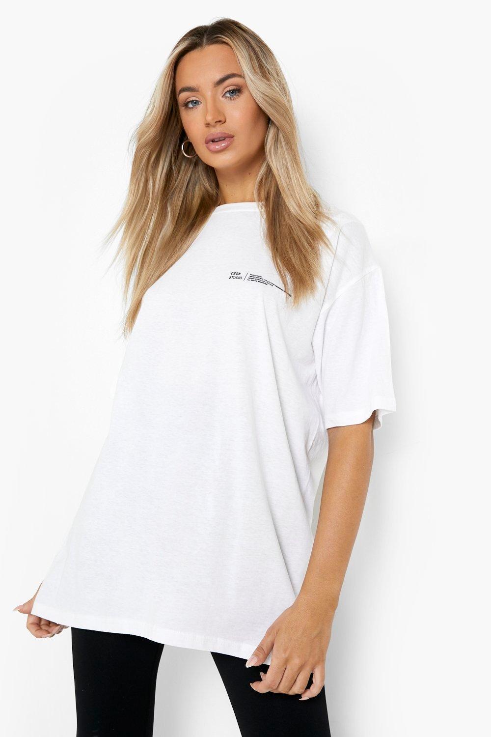 biały T-SHIRT oversize napisy casual