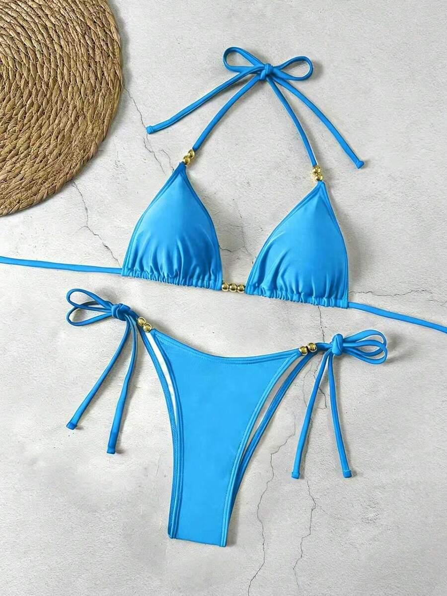 niebieski dół od bikini wiązanie
