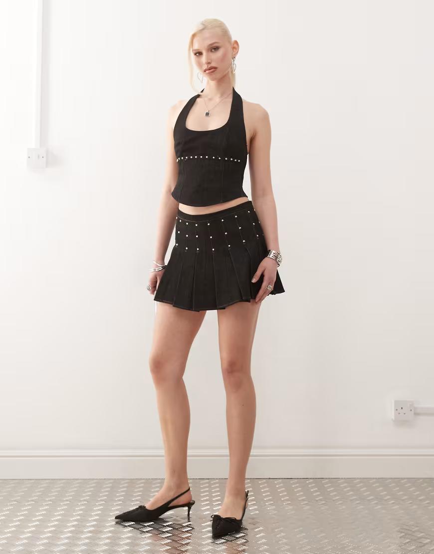 czarny jeansowy top