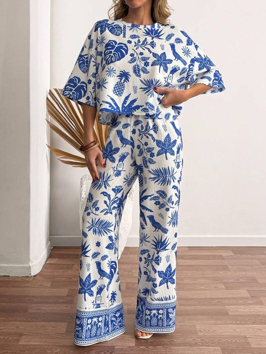 komplet bluzka spodnie nadruk