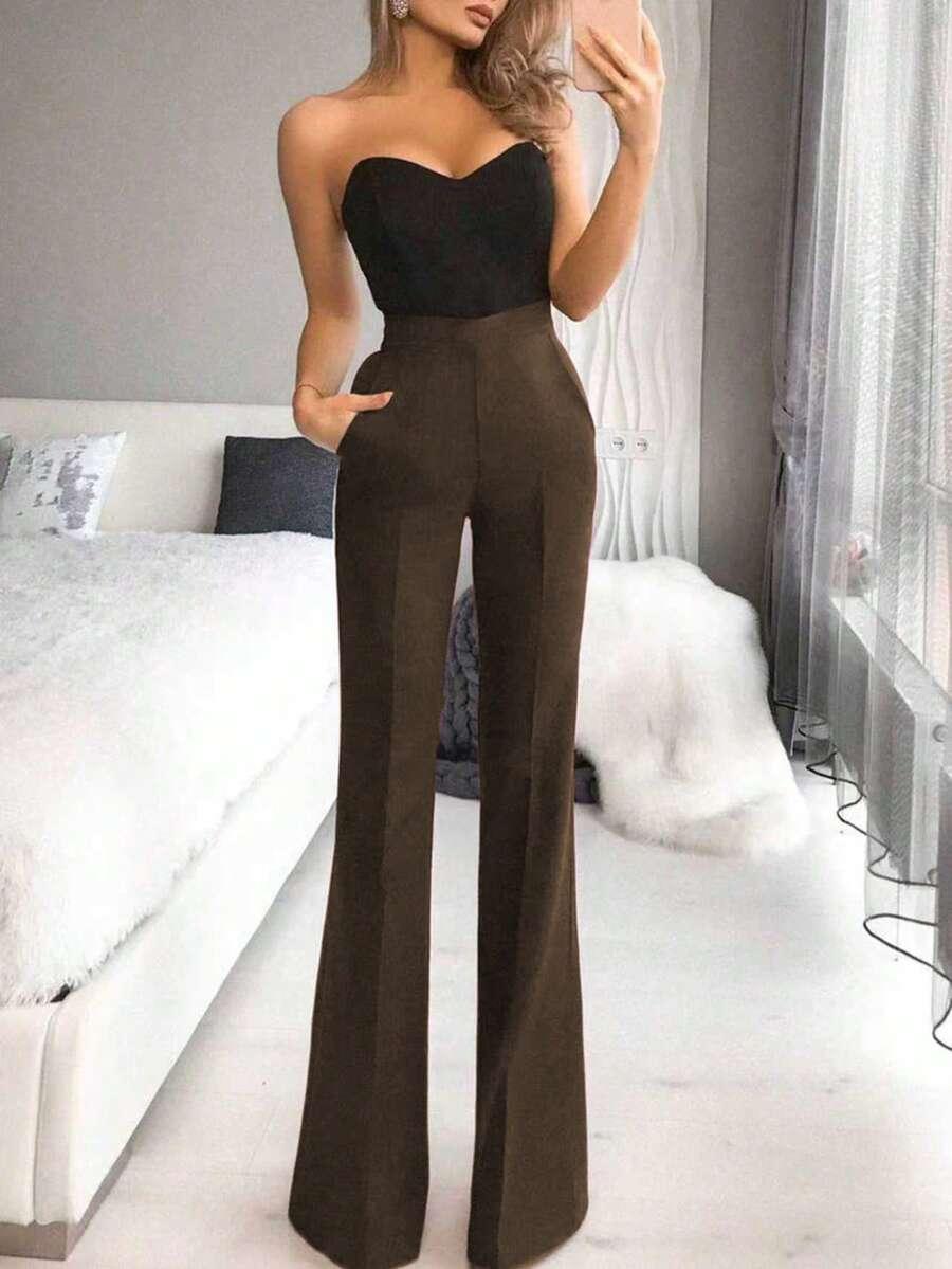 BRĄZOWE ELEGANCKIE SPODNIE kant