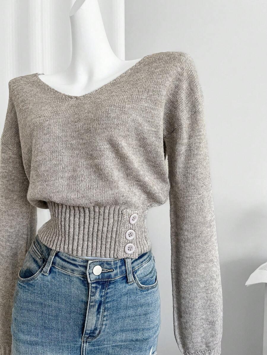 SWETER V-NECK DŁUGI RĘKAW