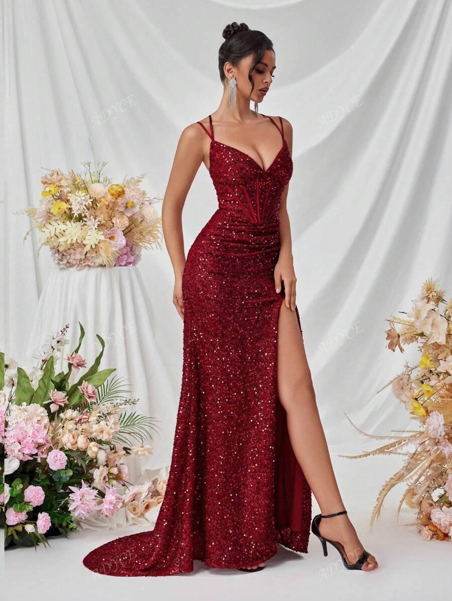 CZERWONA MAXI SUKIENKA CEKINY
