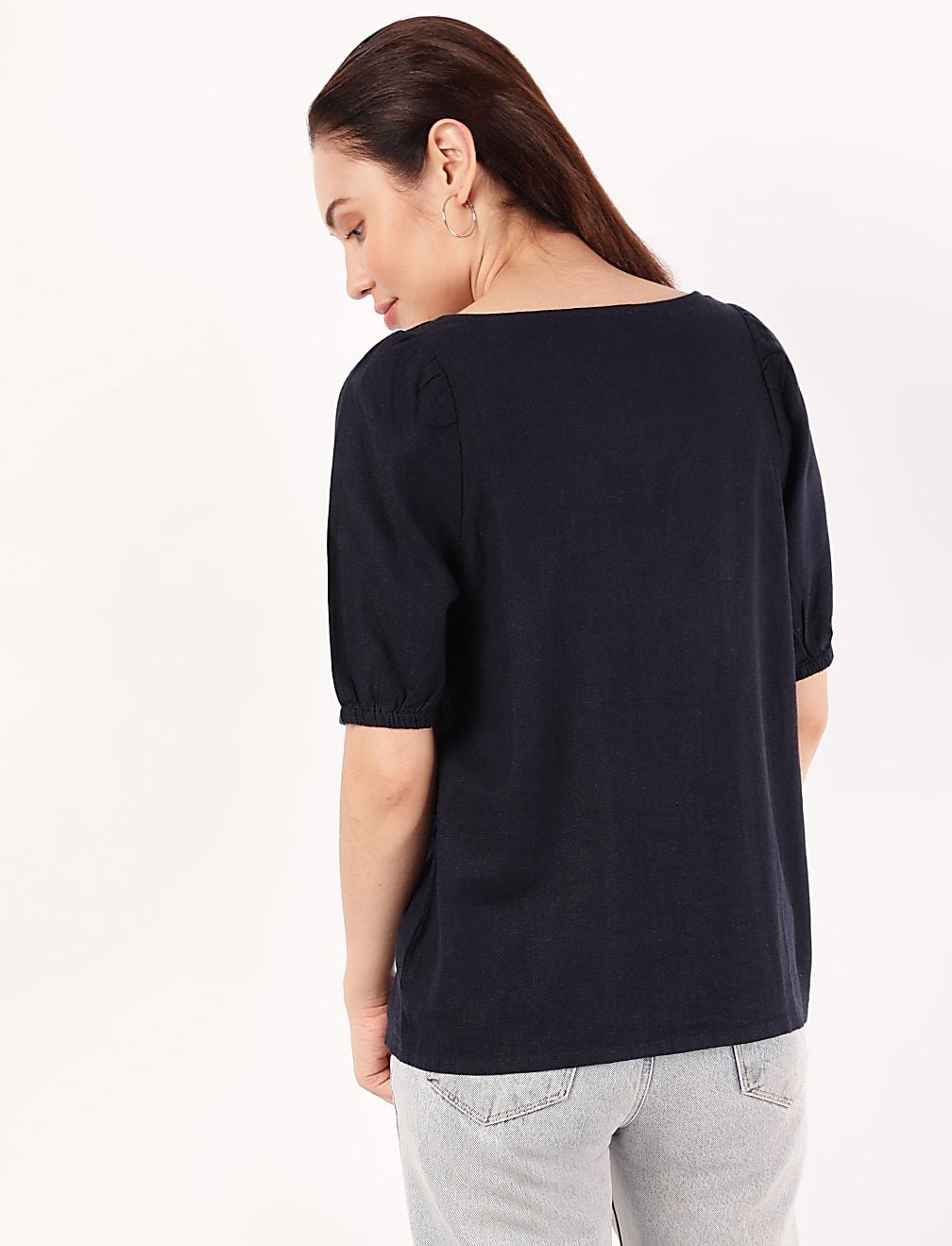 czarna lniana bluzka T52-2100K-F0