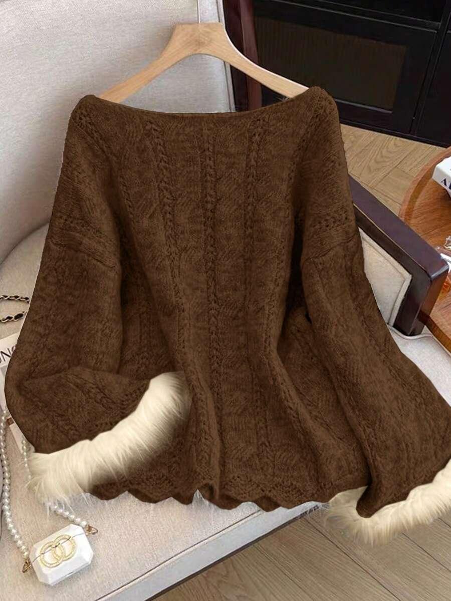brązowy sweter długi rękaw