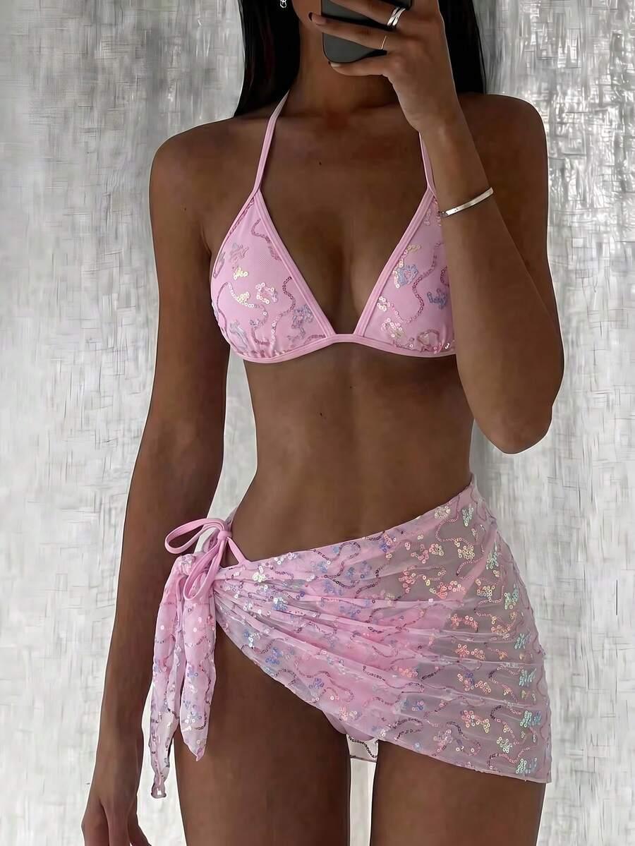 KOMPLET BIKINI WIĄZANY Z CEKINAMI