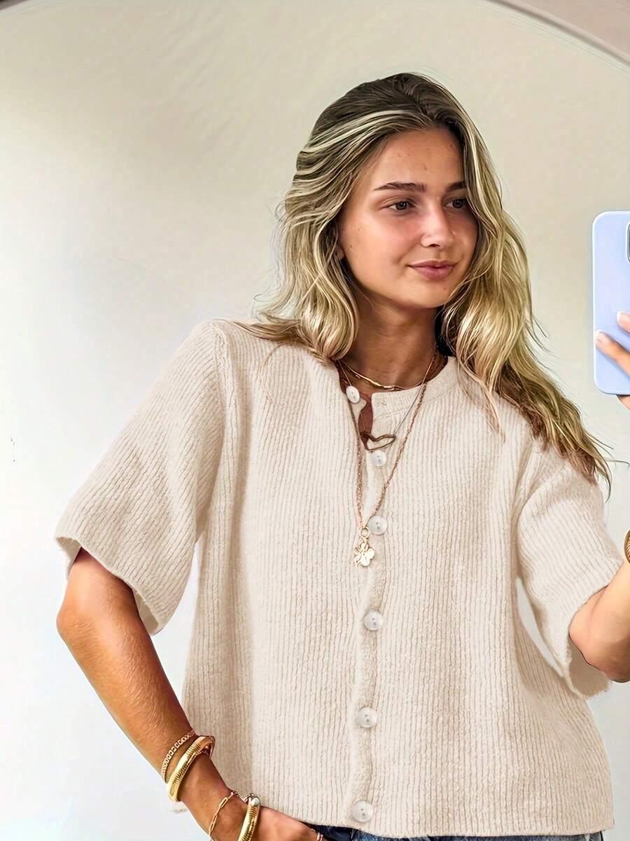 beżowy SWETER KRÓTKI RĘKAW