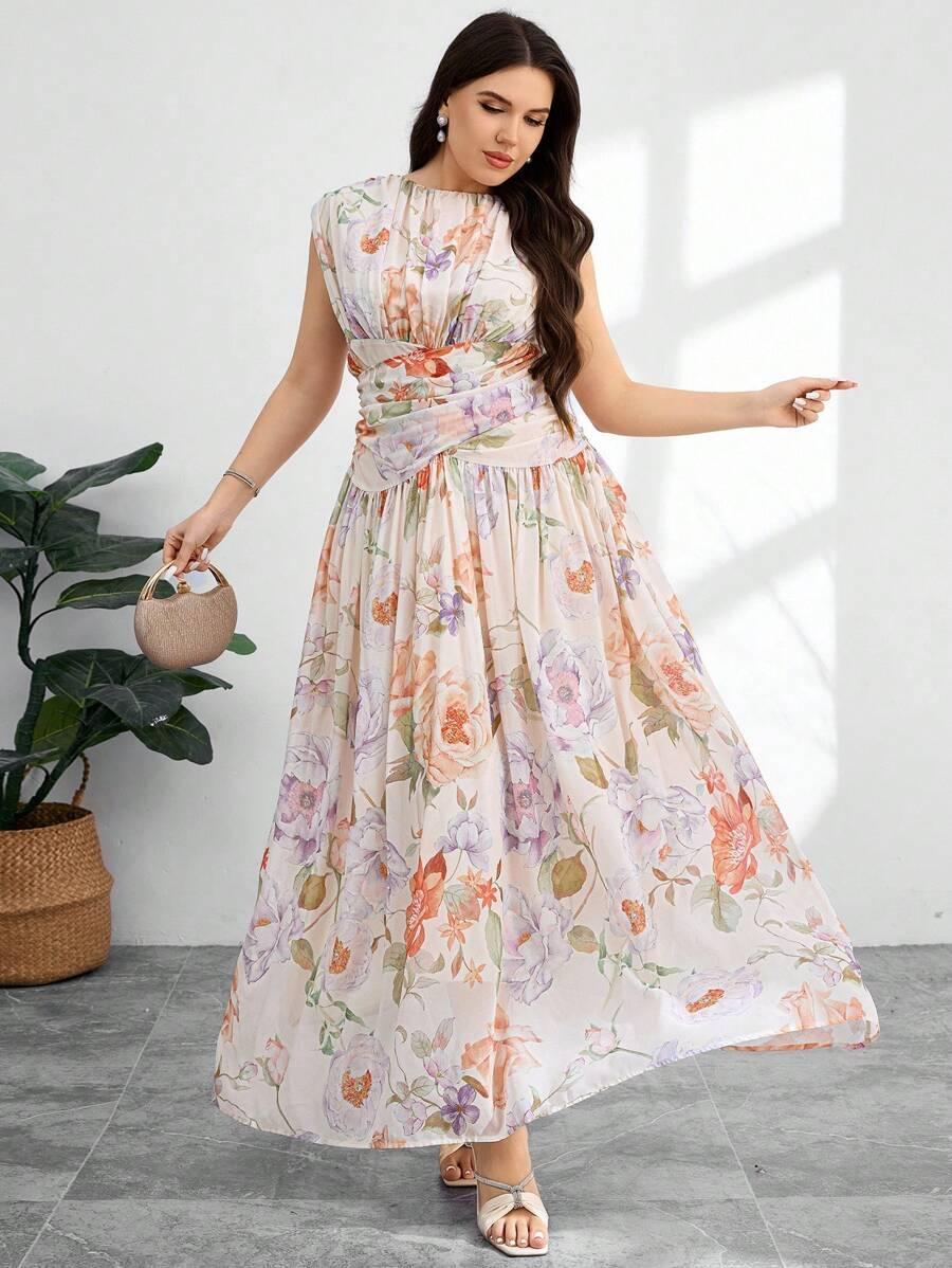 sukienka plisowana maxi w kwiaty 