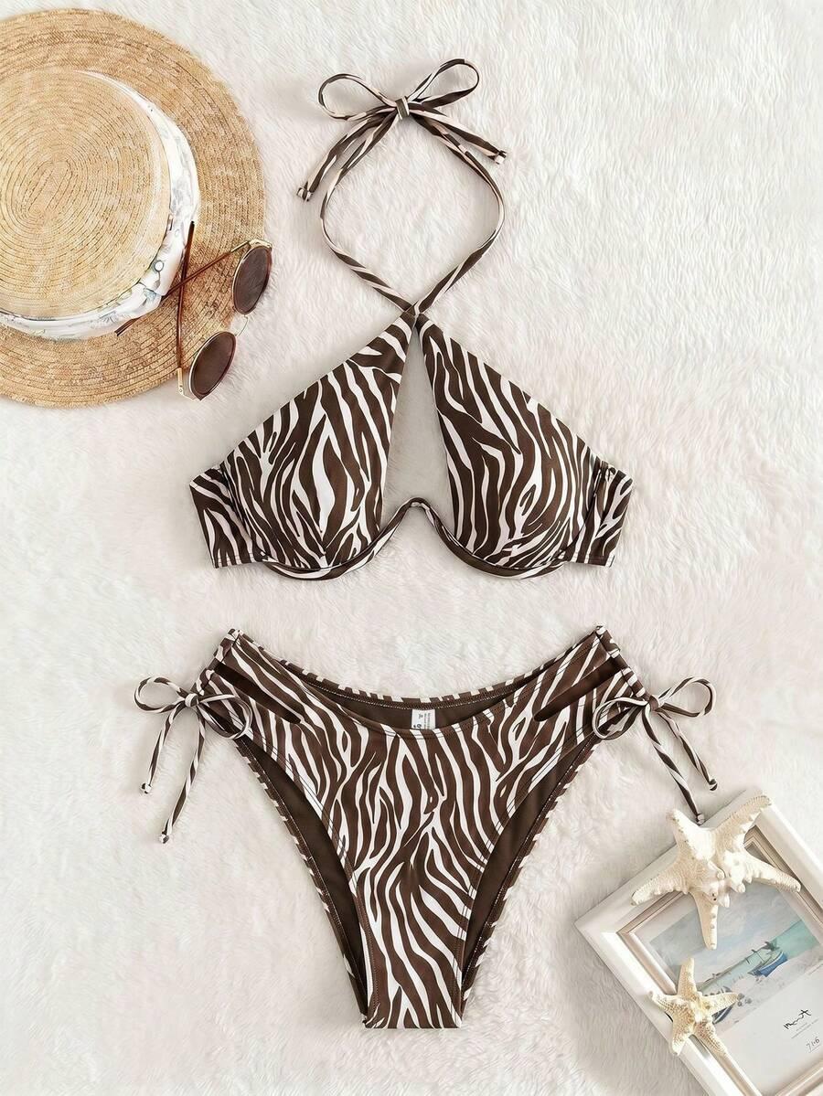 KOMPLET BIKINI Z FISZBINAMI W ZWIERZĘCY WZÓR
