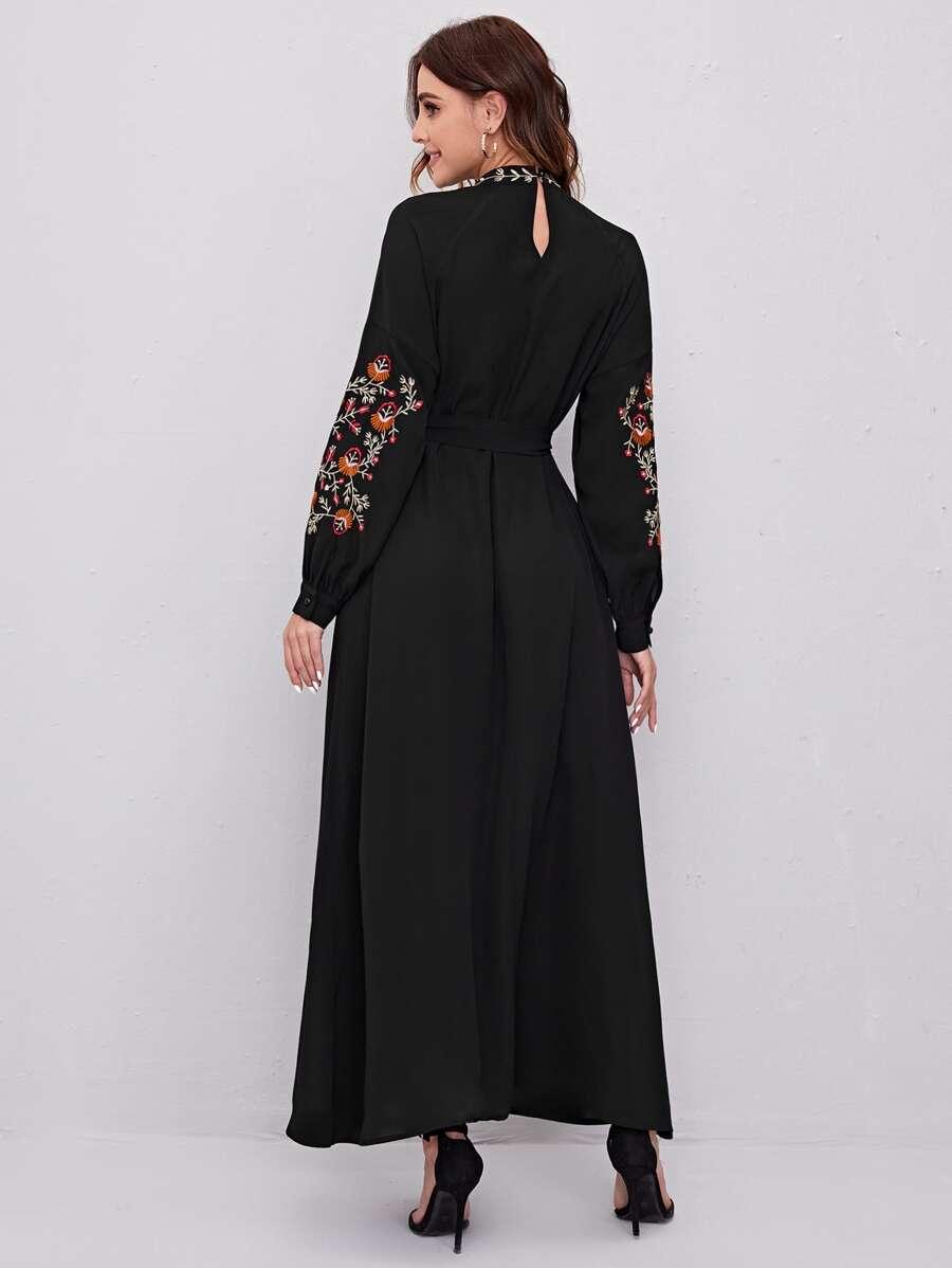 czarna maxi sukienka haft