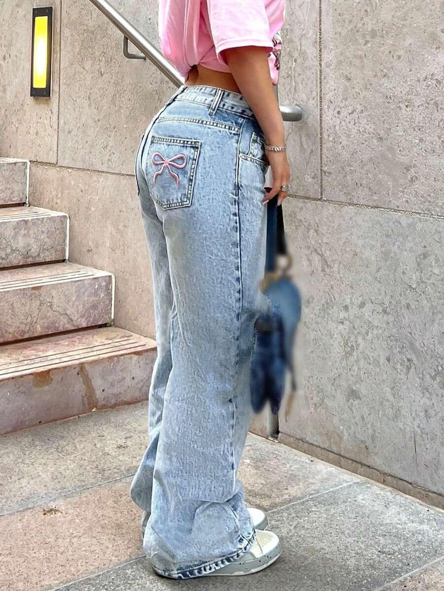 NIEBIESKIE SPODNIE JEANS HAFT