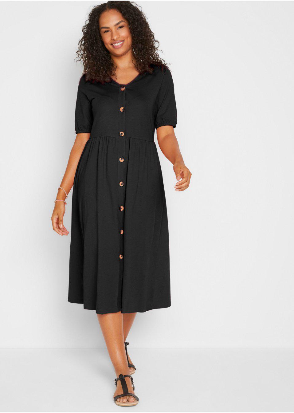 czarna midi sukienka v-neck 