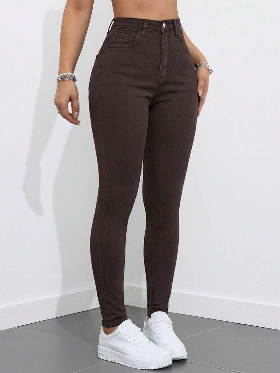 BRĄZOWE SPODNIE JEANS