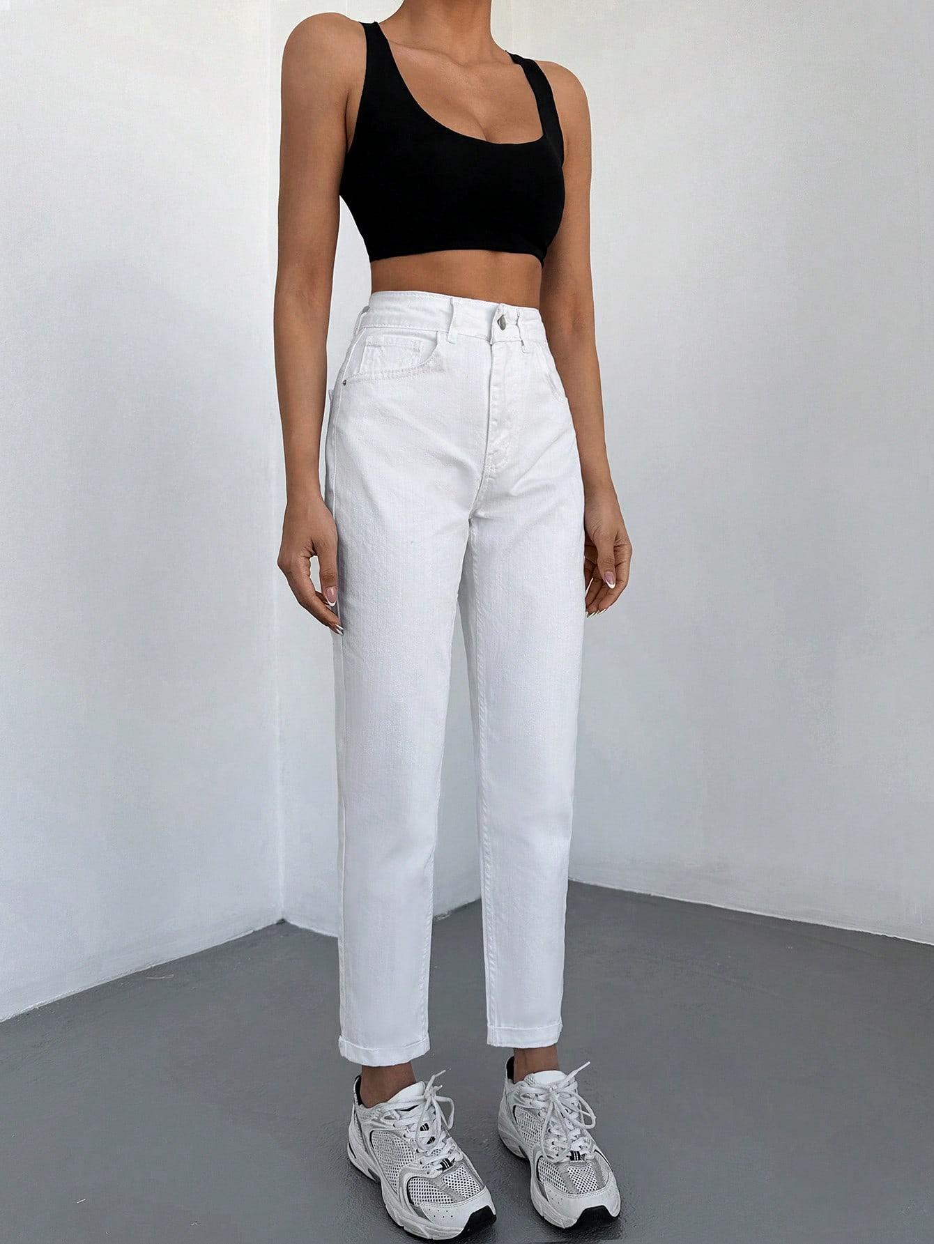 BIAŁE SPODNIE MOM JEANS WYSOKI STAN