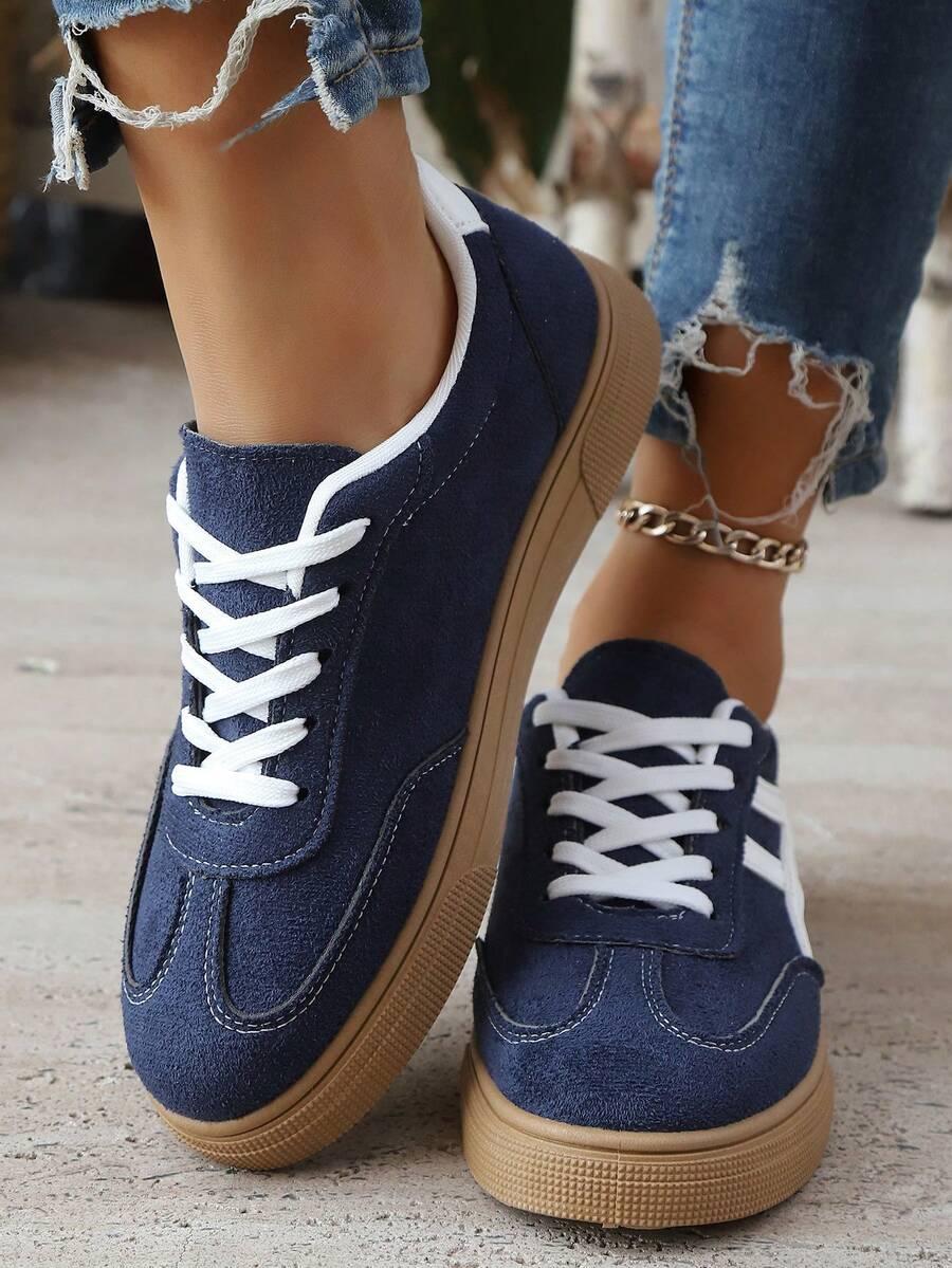 GRANATOWE SZNUROWANE BUTY SPORTOWE DAMSKIE