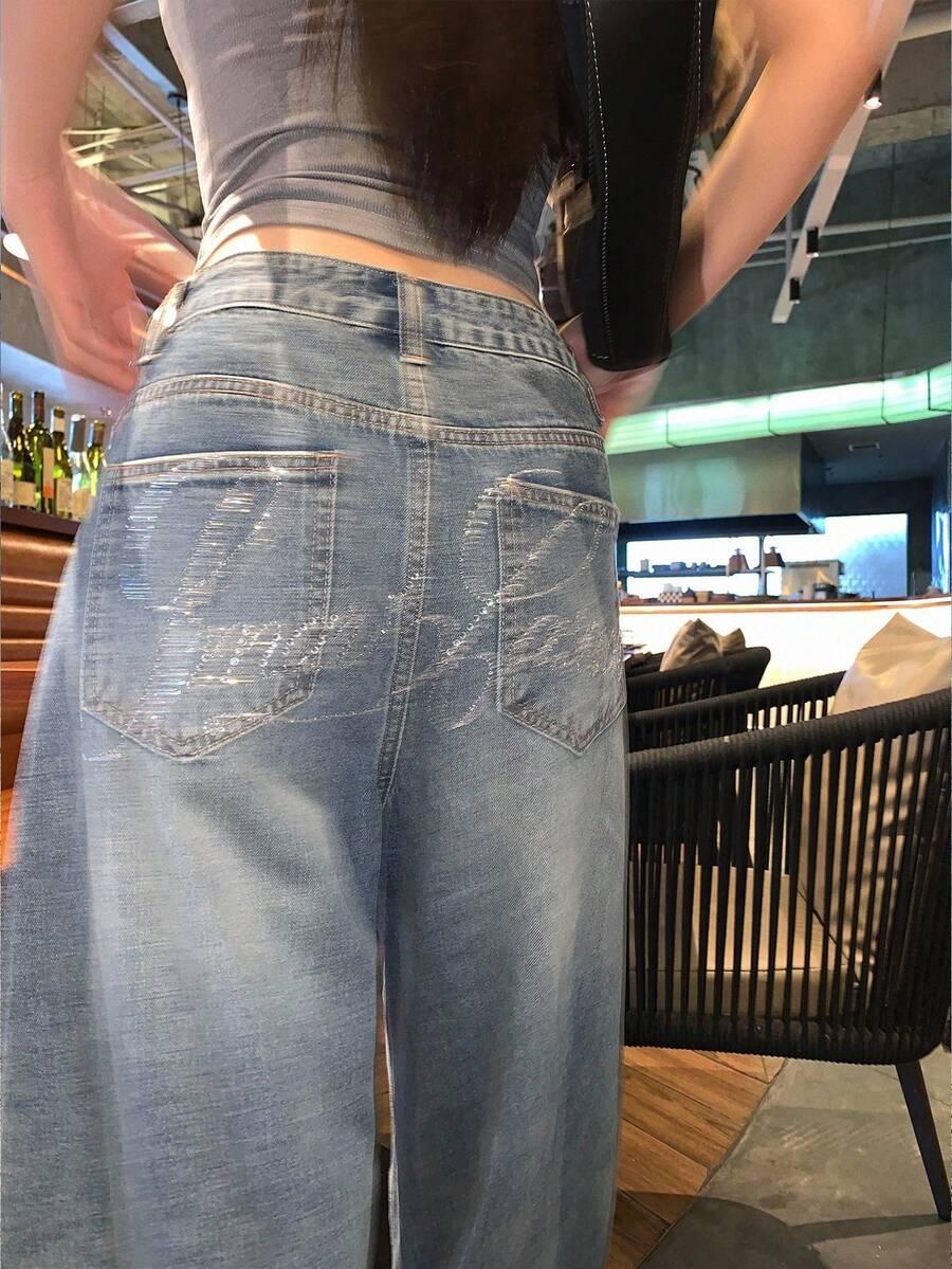szerokie spodnie jeans zdobienie