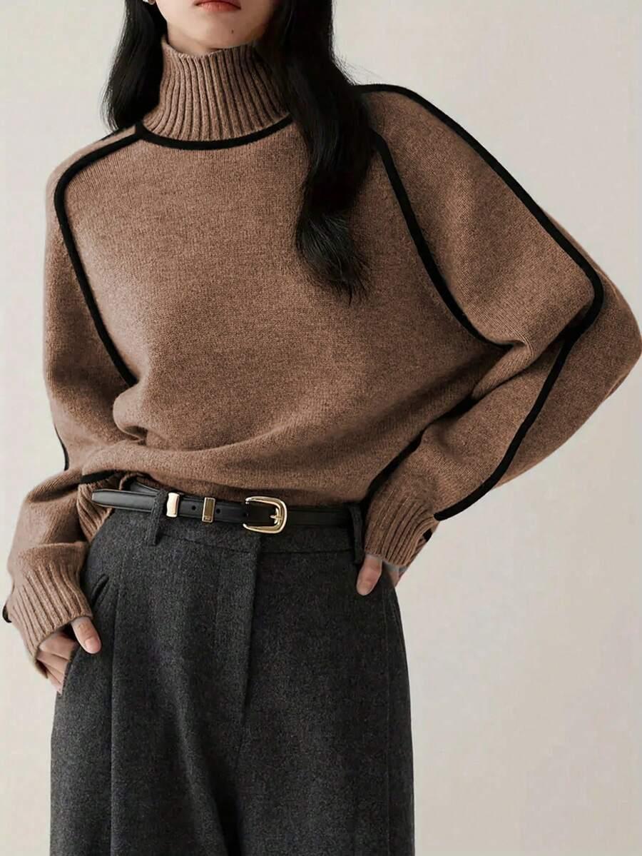 brązowy sweter golf