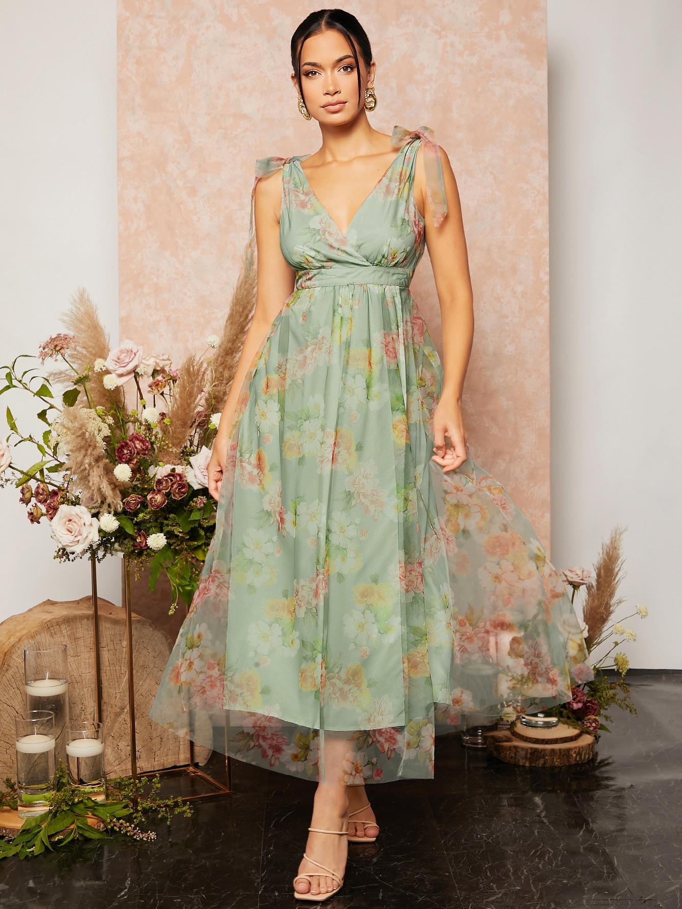 rozkloszowana sukienka tiul siateczka kwiaty wzór