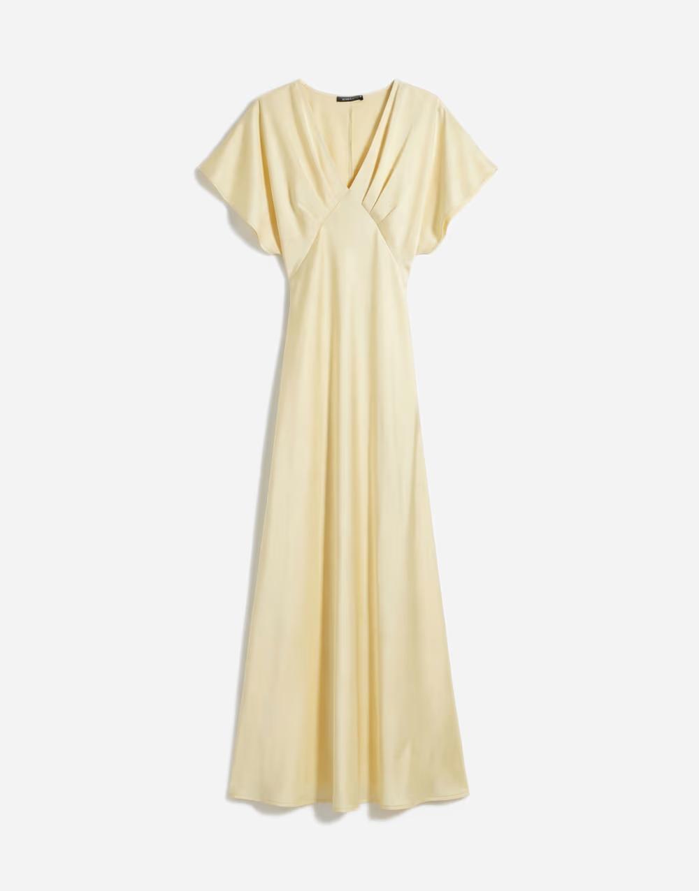 SATYNOWA MAXI SUKIENKA V-NECK
