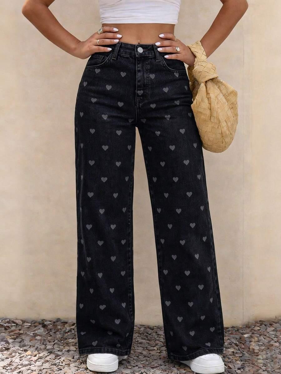CZARNE SPODNIE JEANS WZÓR SERCA