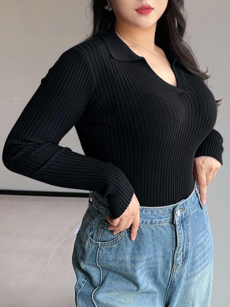 CZARNY SWETER V-NECK