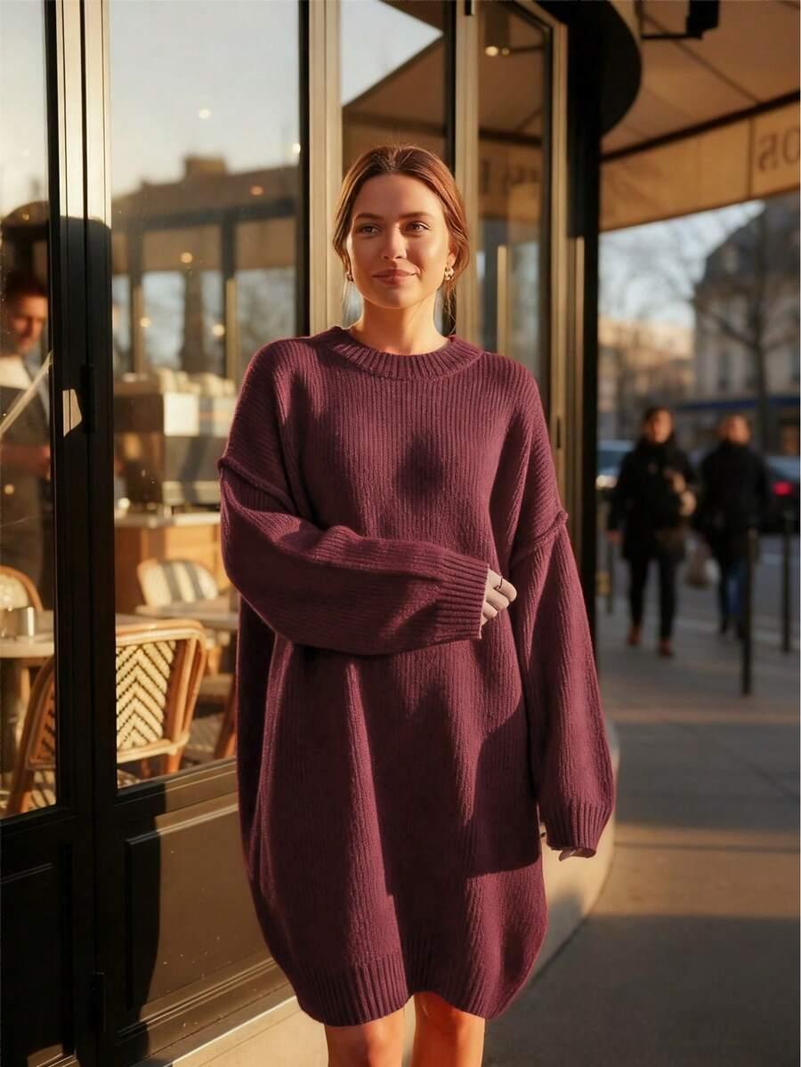dzianinowa bordowa mini sukienka