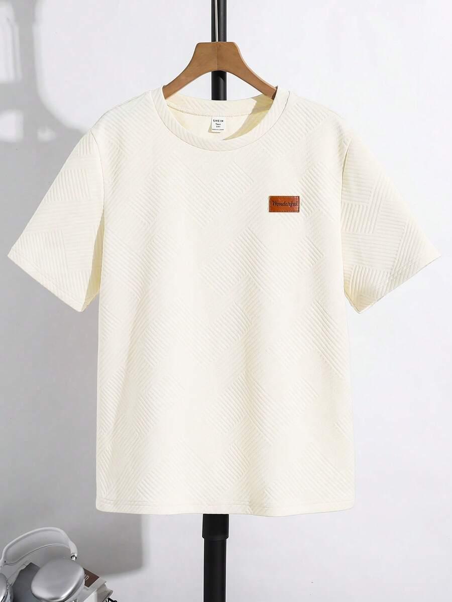 BEŻOWY T-SHIRT Z NASZYWKĄ