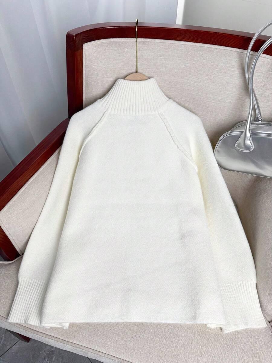 KREMOWY DZIANINOWY SWETER ZIP 