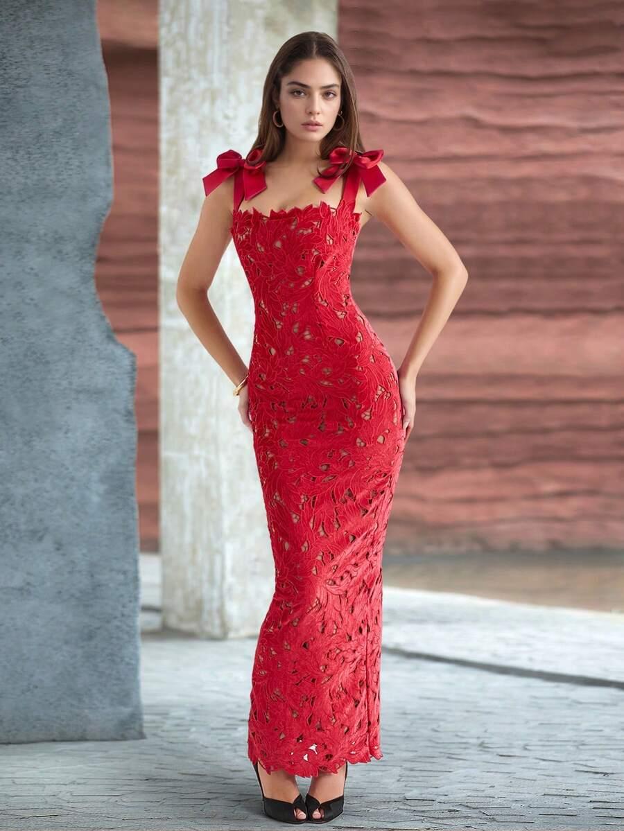 CZERWONA MAXI SUKIENKA
