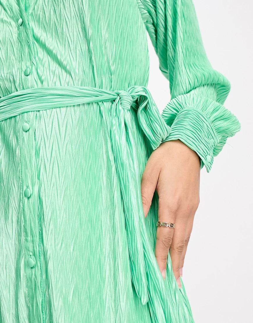 zielona midi sukienka guziki kołnierzyk tekstura