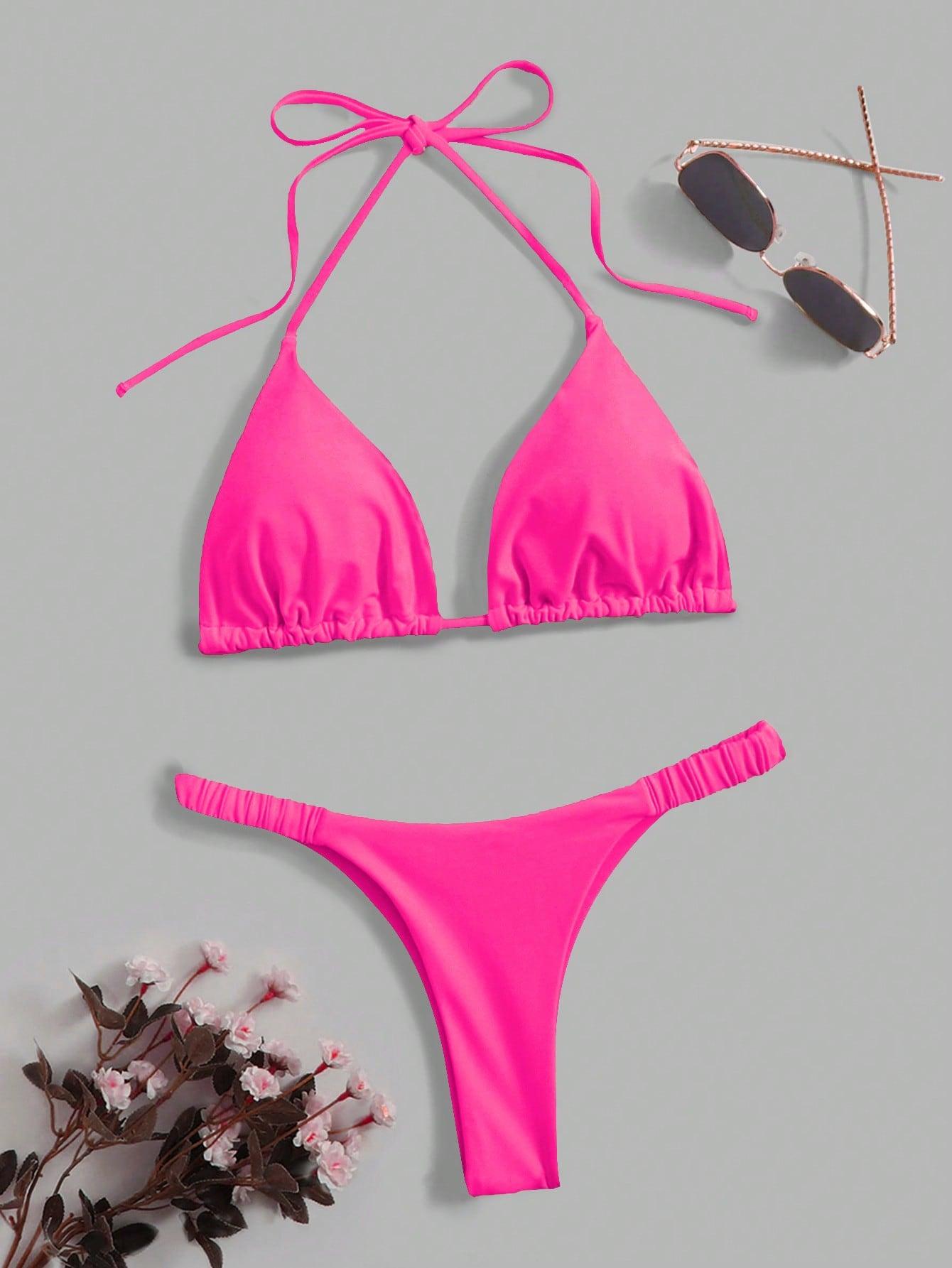 RÓŻOWY KOMPLET BIKINI STRINGI