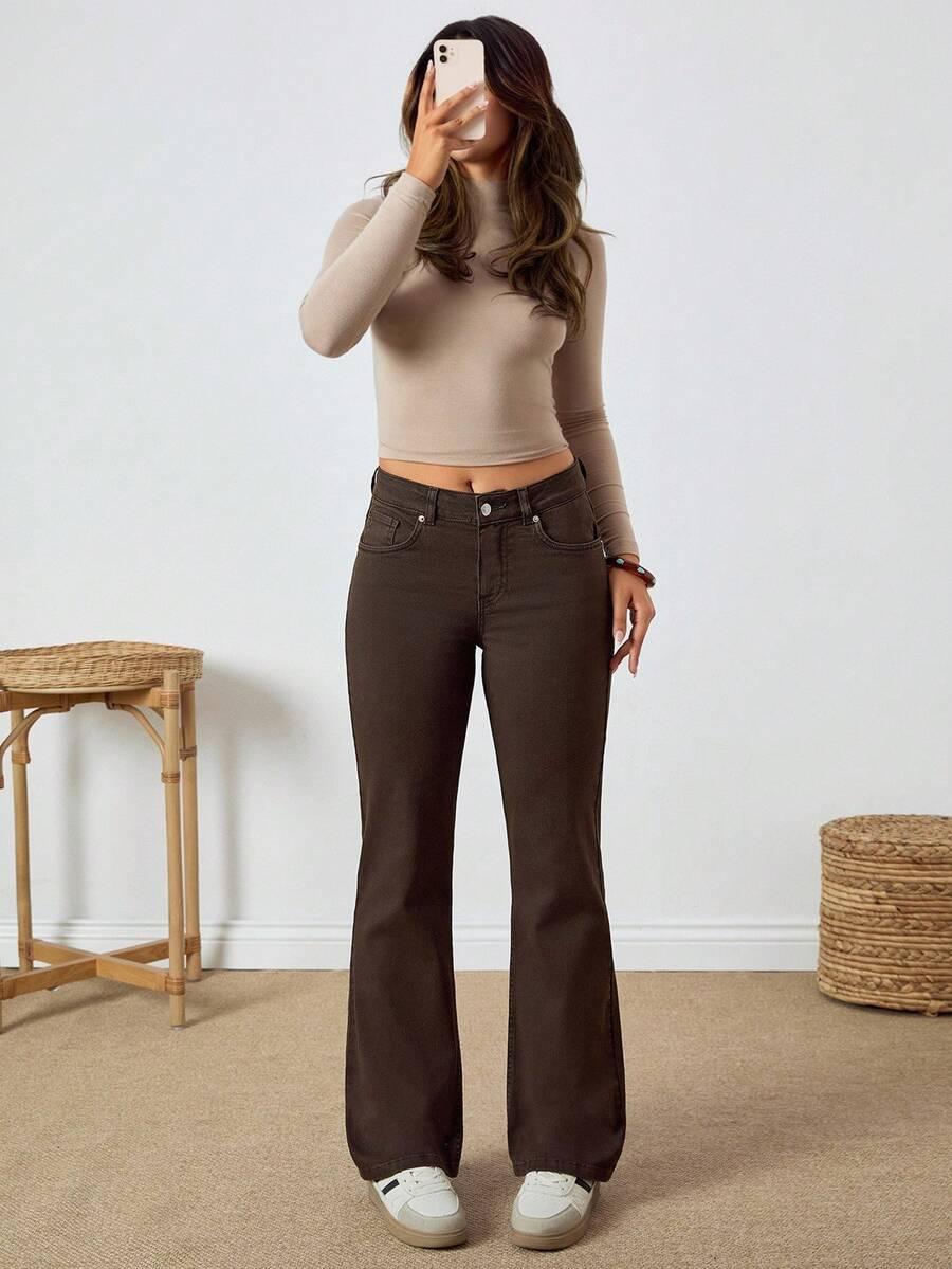 BRĄZOWE SPODNIE JEANS