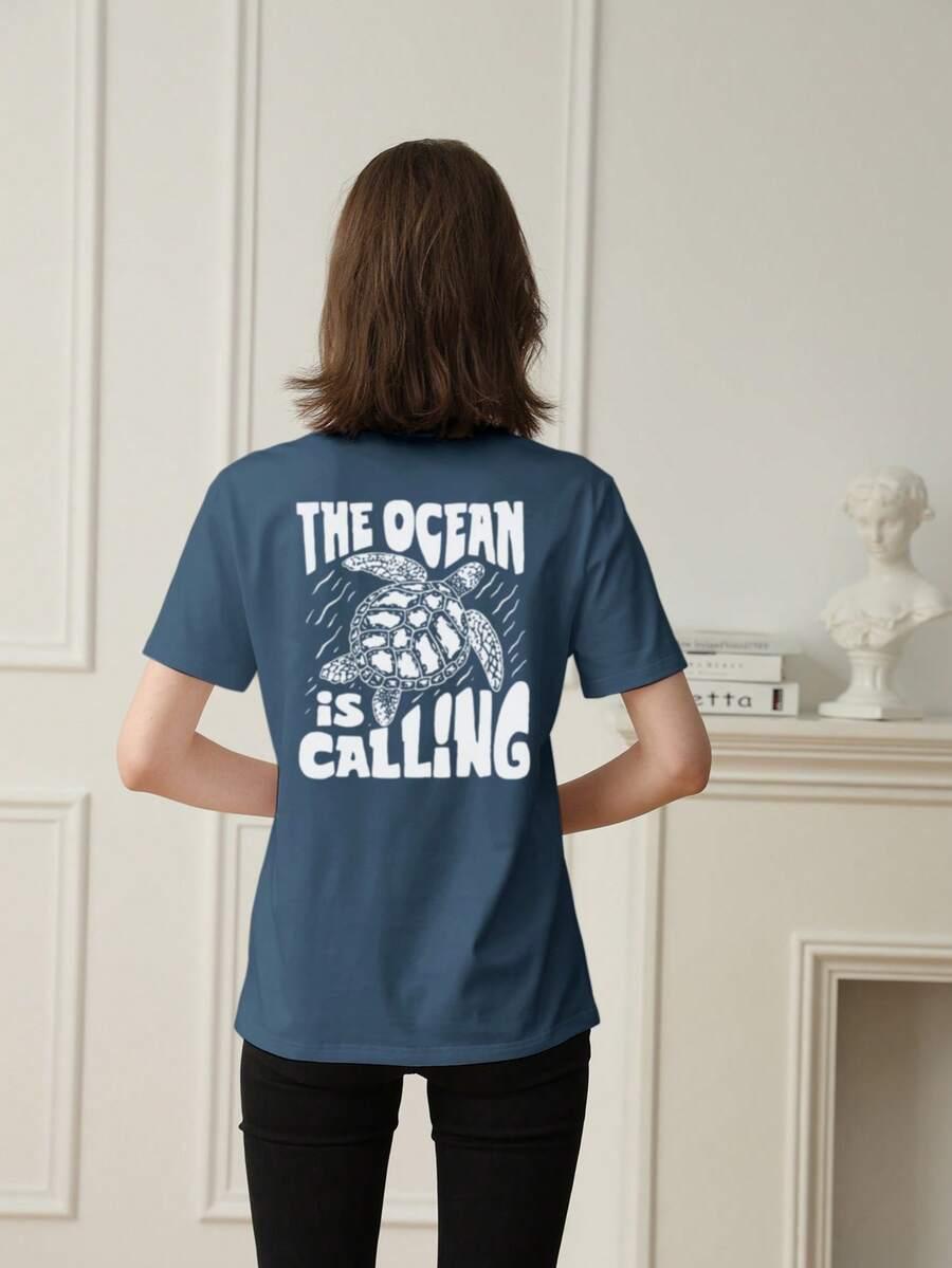 niebieskie t-shirt z nadrukiem
