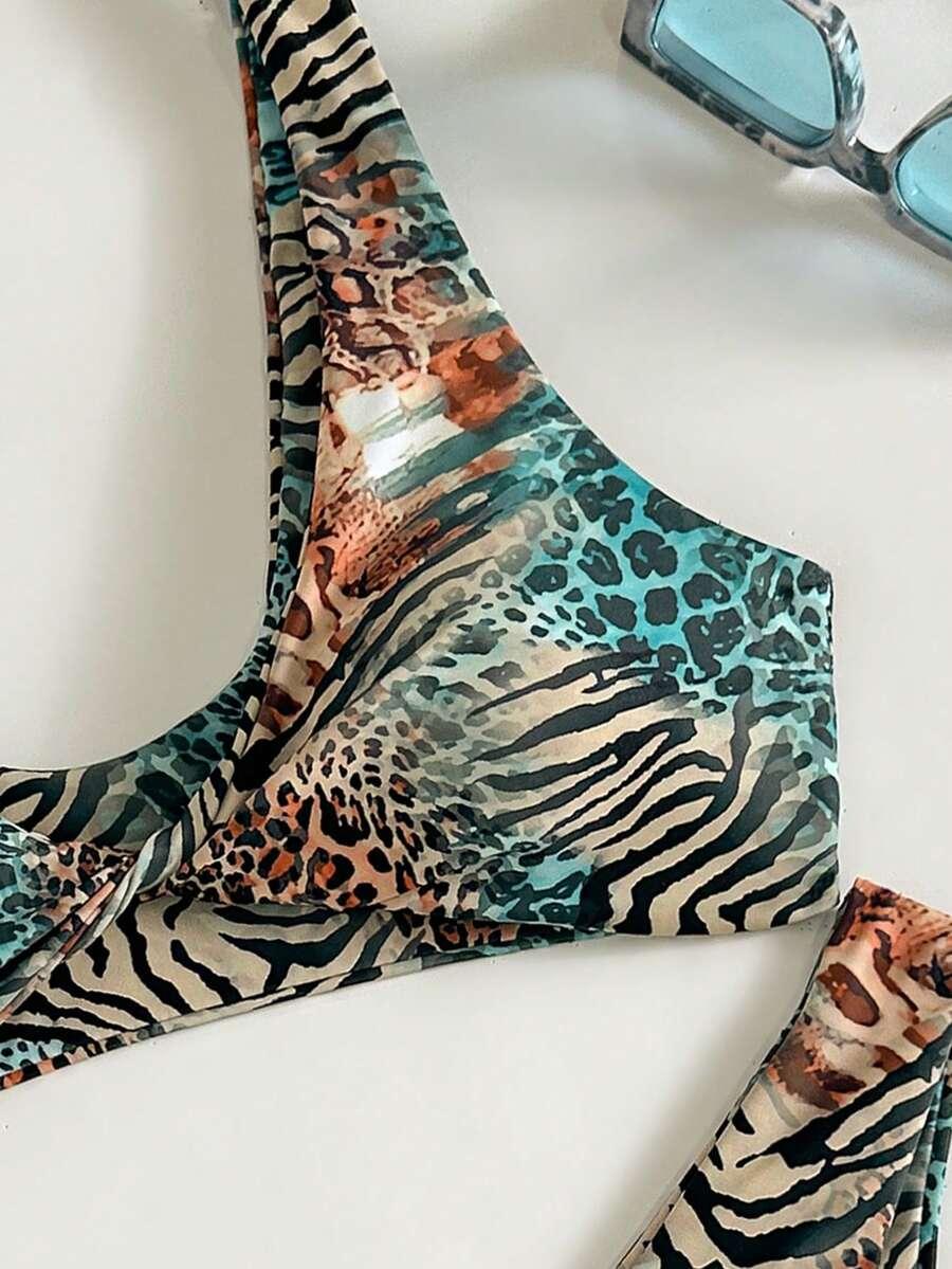 dwuczęściowy strój kąpielowy animal print