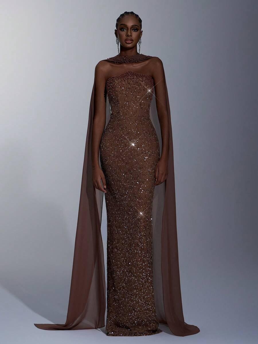 ELEGANCKA SUKIENKA MAXI ODKRYTE RAMIONA CEKINY