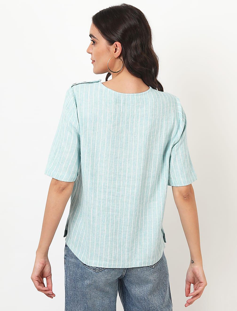 lniana bluzka w paski T52-2518K-J4