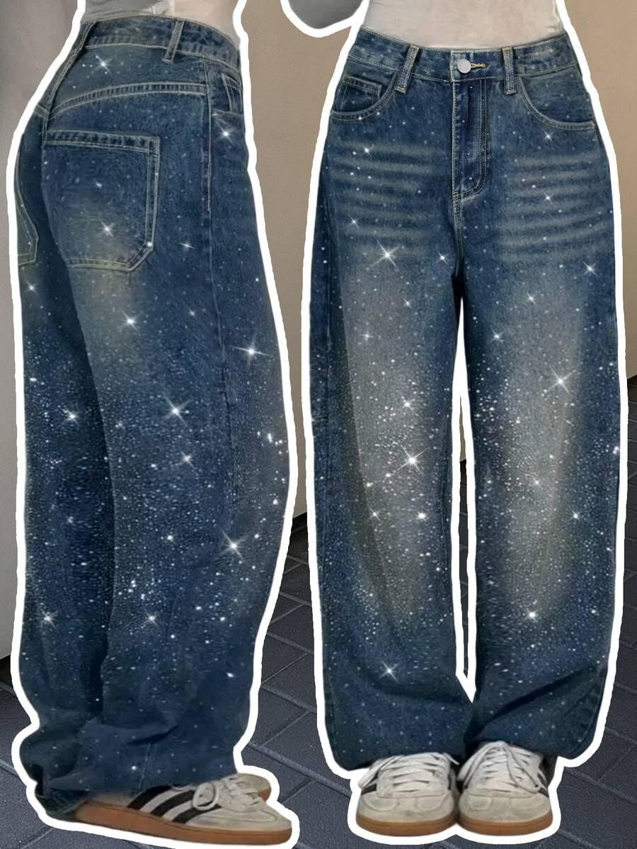 spodnie jeans zdobienie połysk